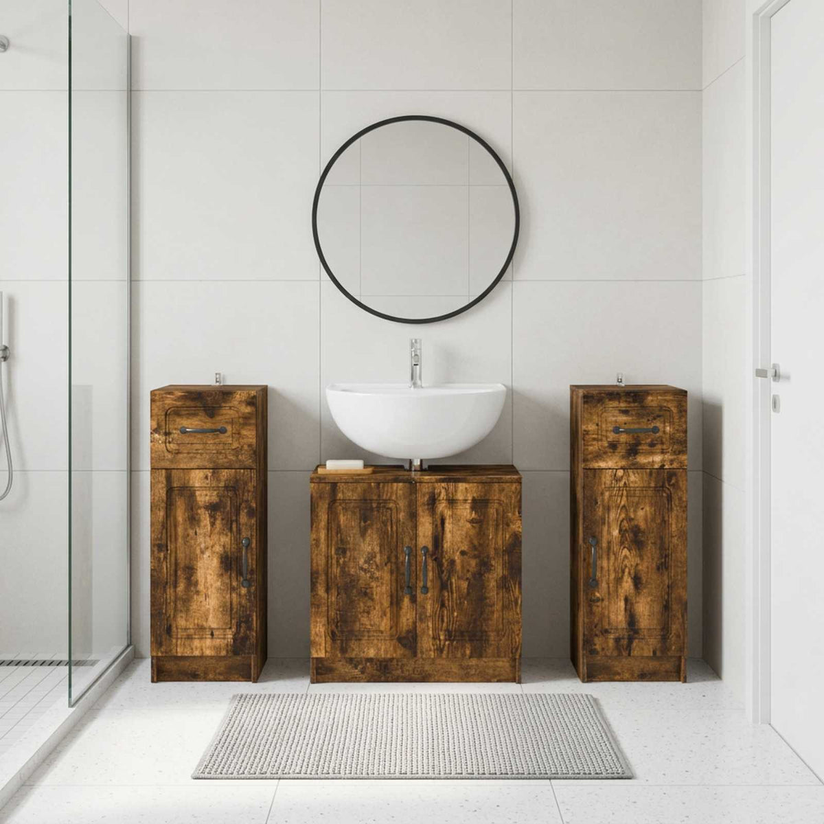 3 Piece Bathroom Cabinet Set UTRECHT Smoked Oak Engineered Wood