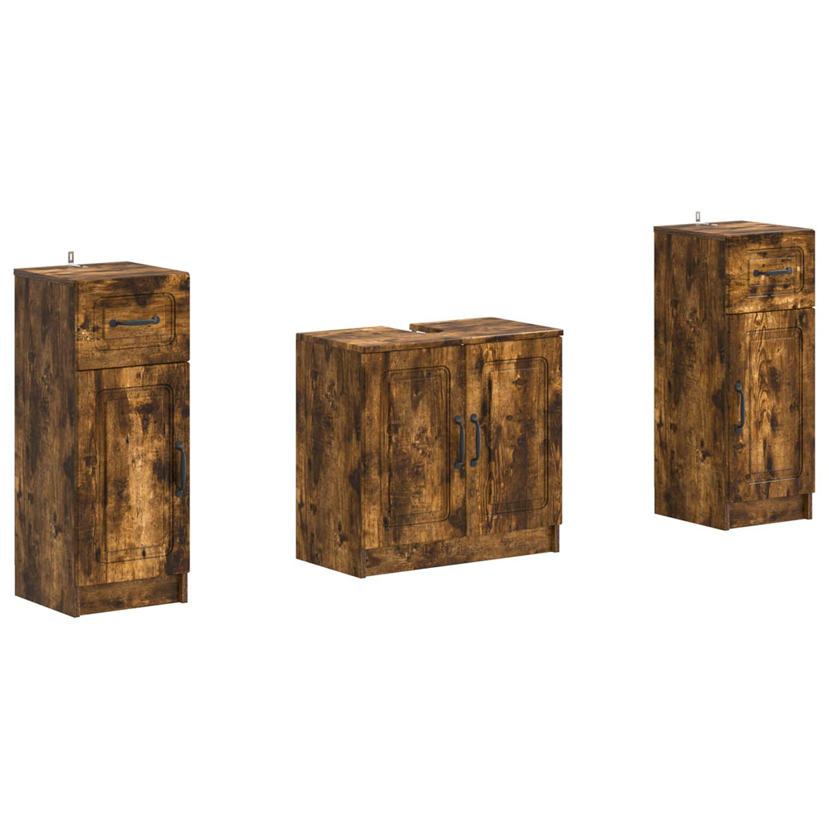 3 Piece Bathroom Cabinet Set UTRECHT Smoked Oak Engineered Wood