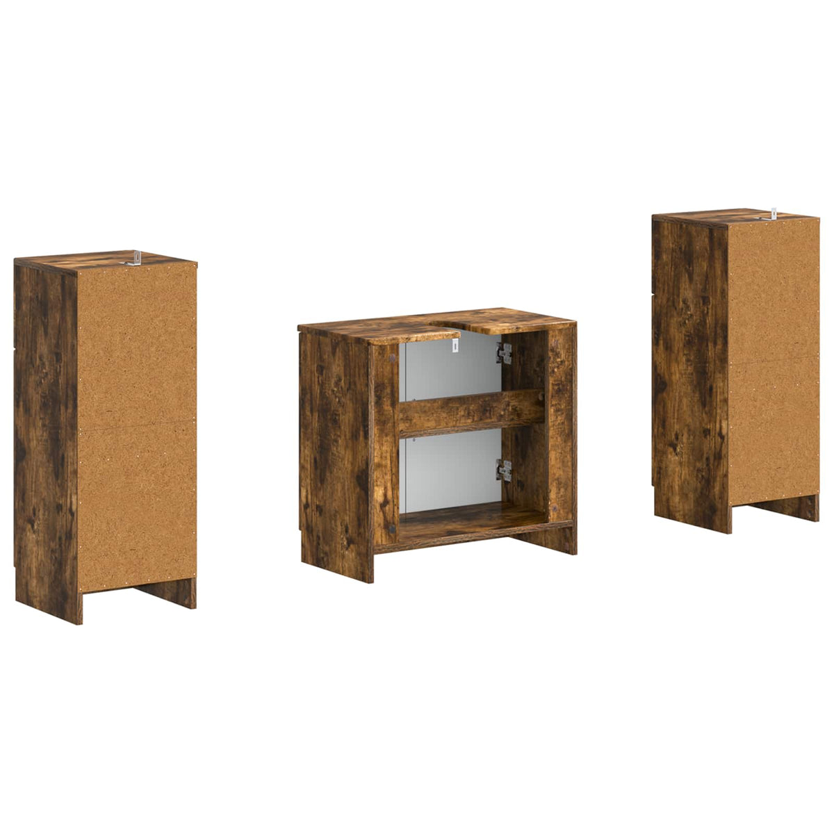 3 Piece Bathroom Cabinet Set UTRECHT Smoked Oak Engineered Wood