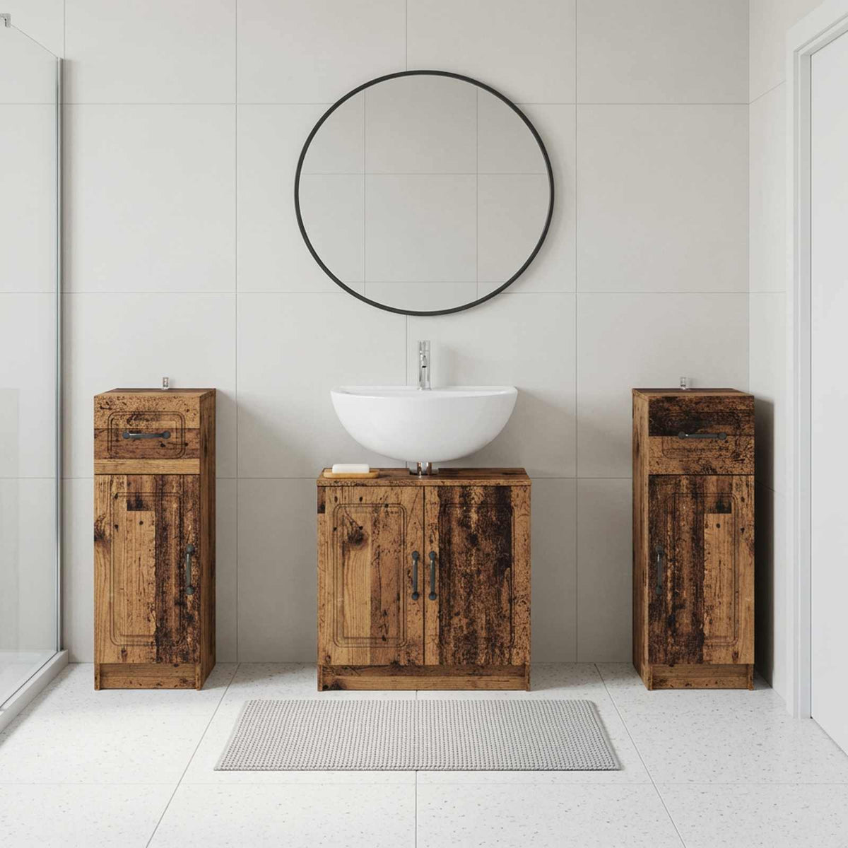 3 Piece Bathroom Cabinet Set UTRECHT Old Wood Engineered Wood