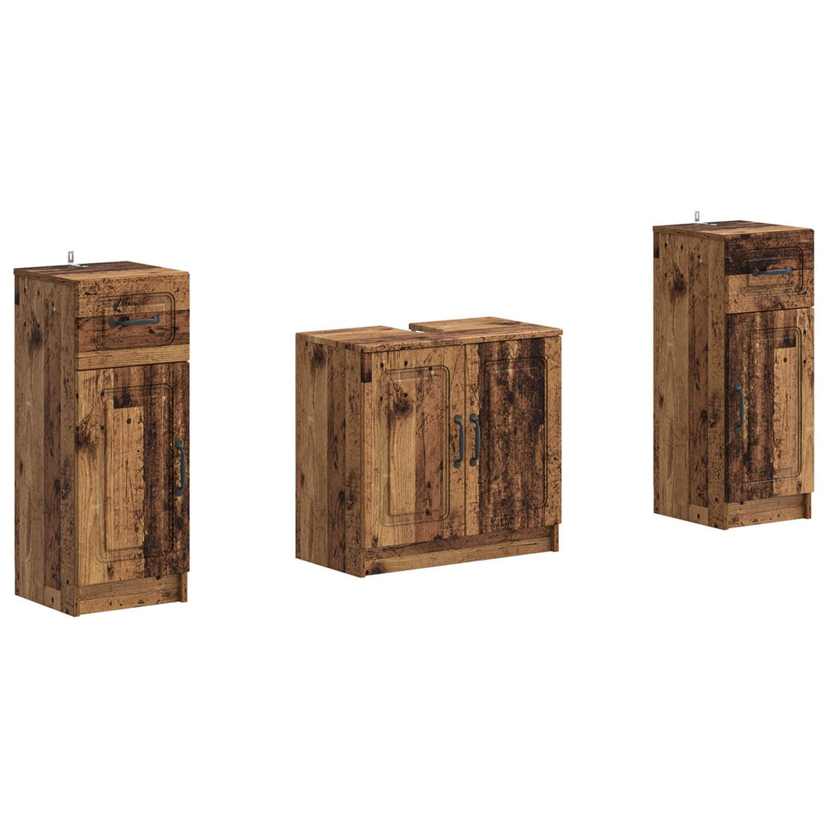 3 Piece Bathroom Cabinet Set UTRECHT Old Wood Engineered Wood
