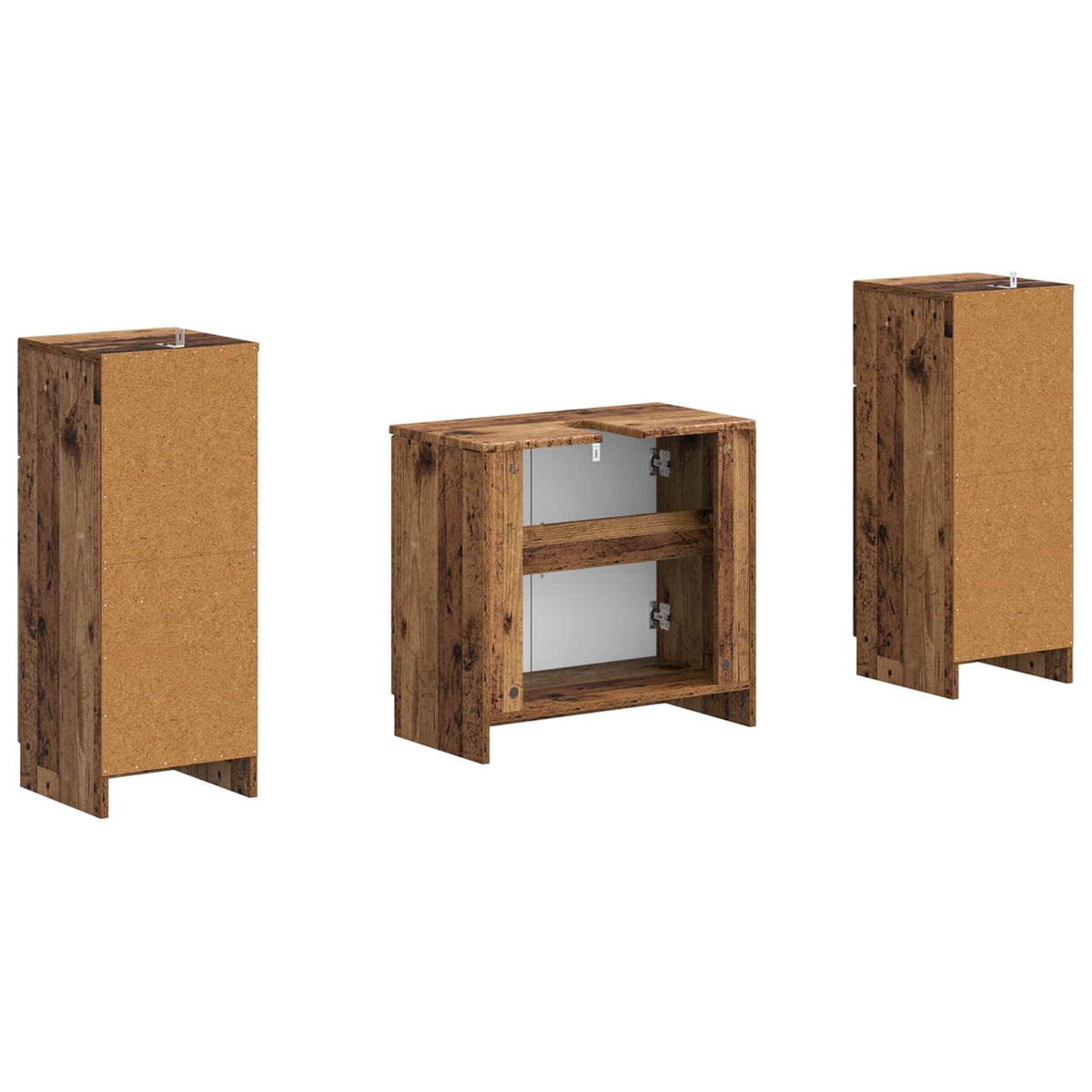 3 Piece Bathroom Cabinet Set UTRECHT Old Wood Engineered Wood