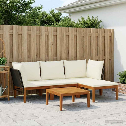 5 pcs Solid Acacia Wood & Rope Natural