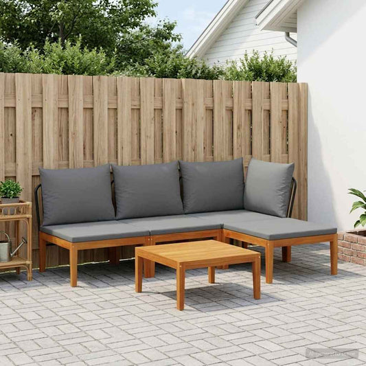 5 pcs Garden Lounge Set with Cushions Solid Acacia Wood & Rope