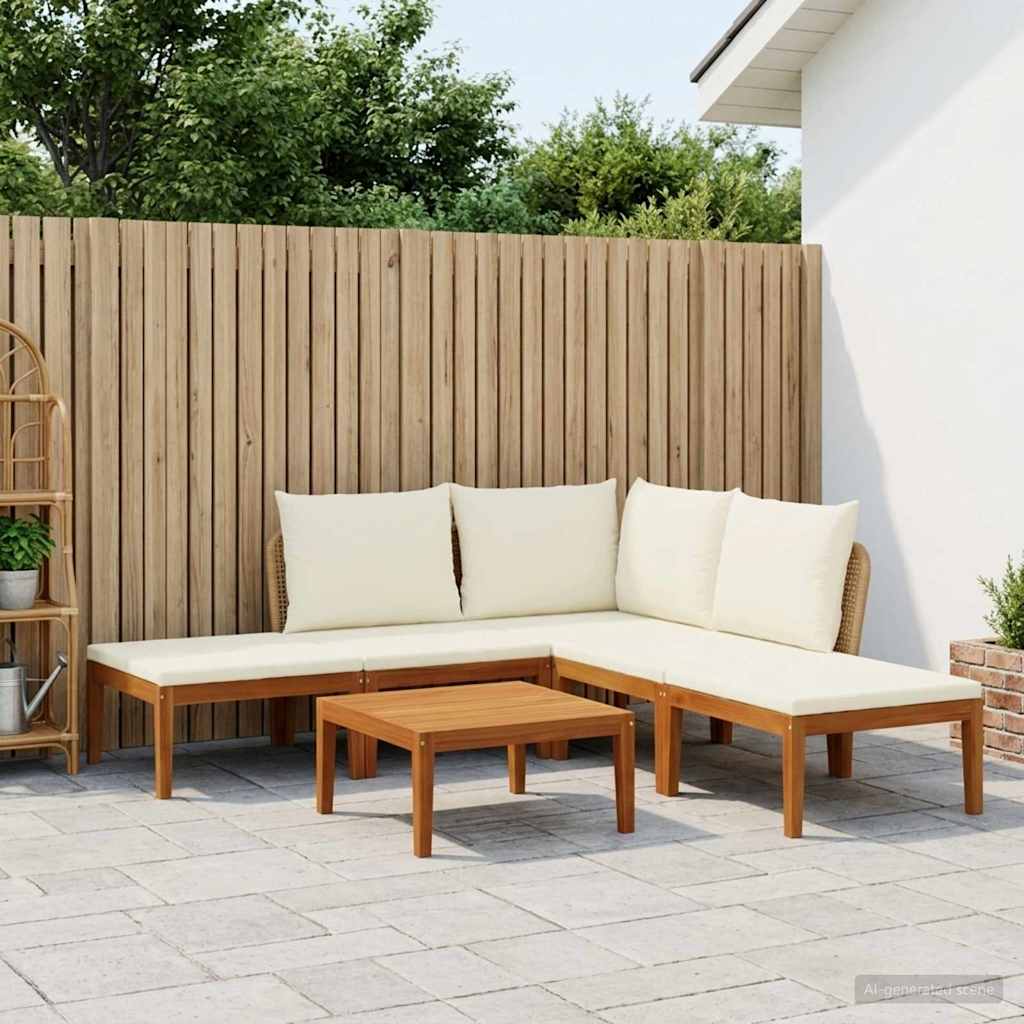 6 pcs Solid Acacia Wood & Rope Natural