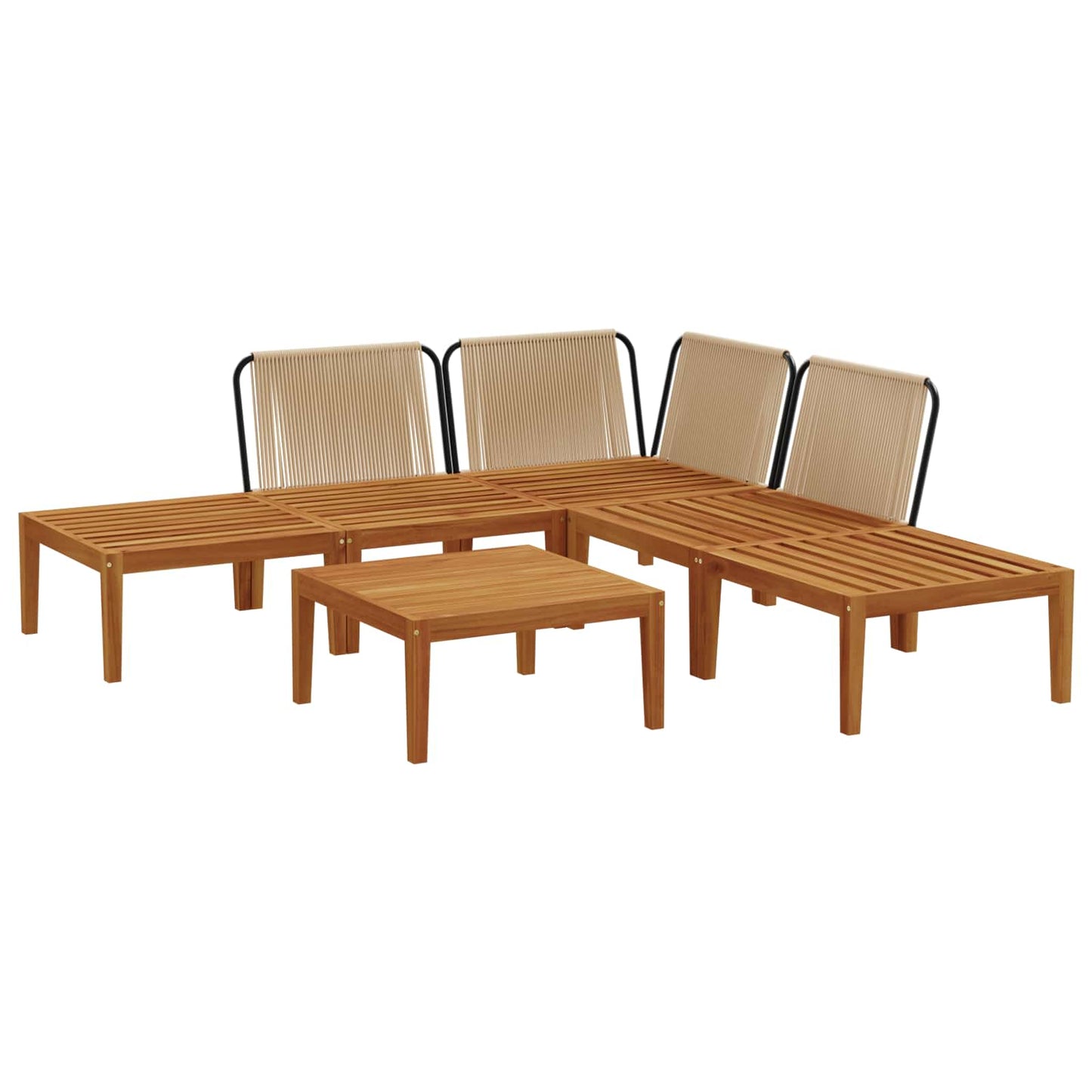 6 pcs Solid Acacia Wood & Rope Natural