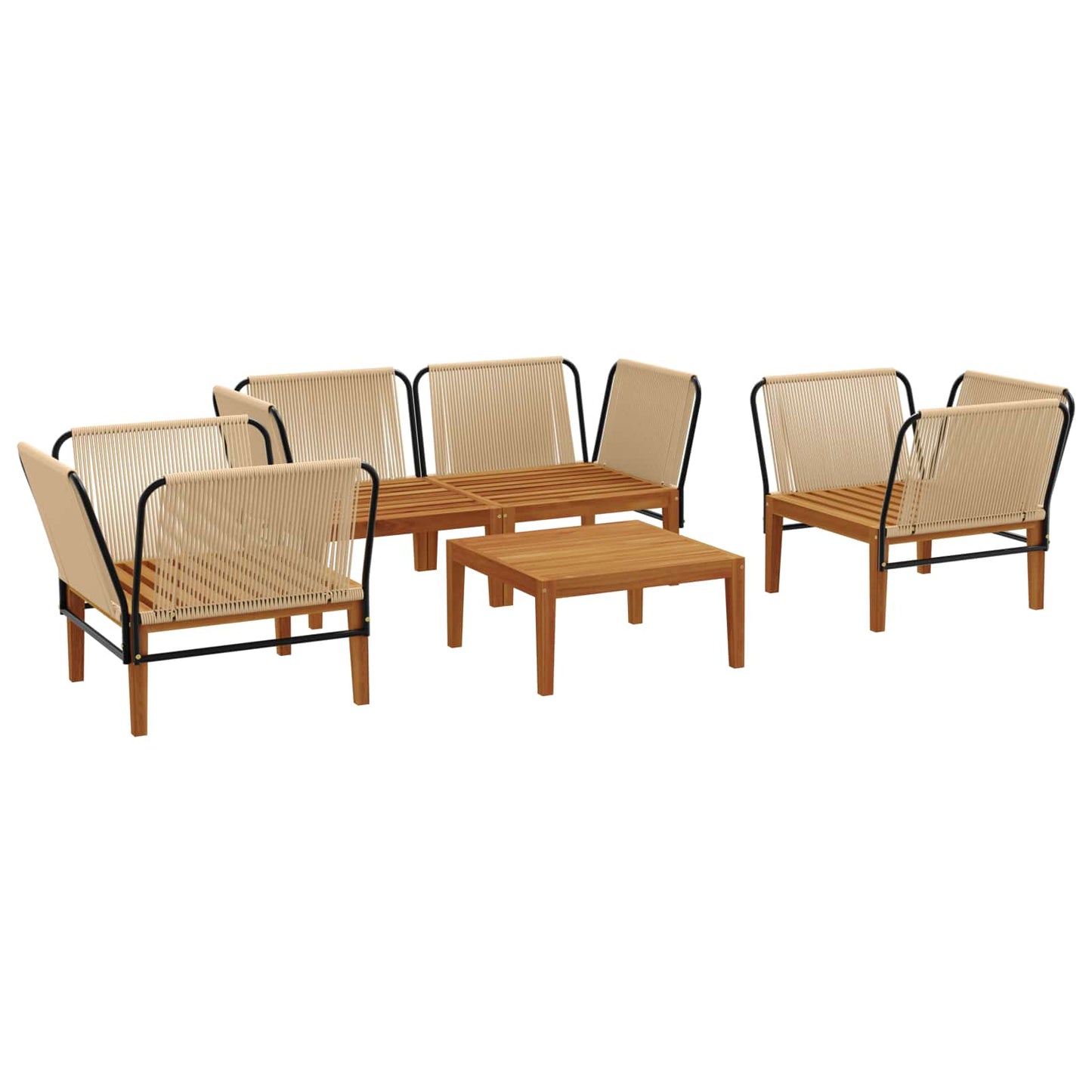 5 pcs Solid Acacia Wood & Rope Natural