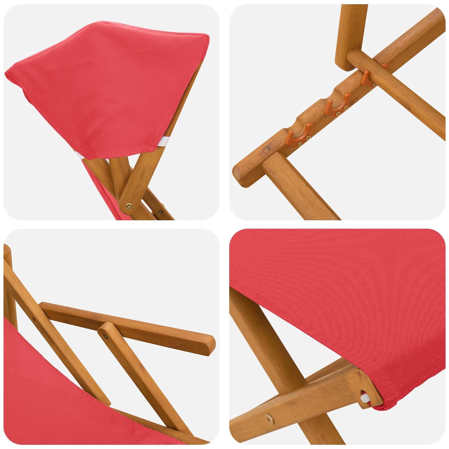 Deck Chair 4 pcs 3 Position Solid Eucalyptus Wood Red