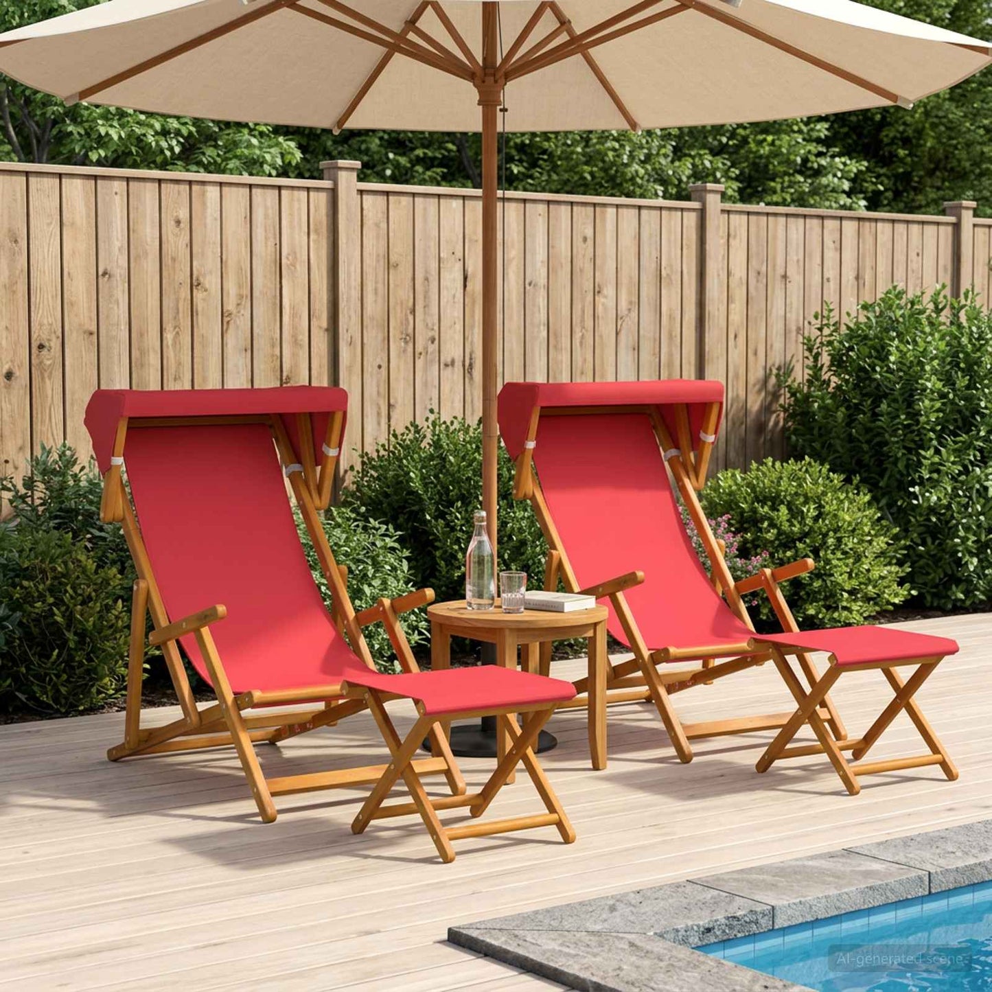 Deck Chair 4 pcs 3 Position Solid Eucalyptus Wood Red