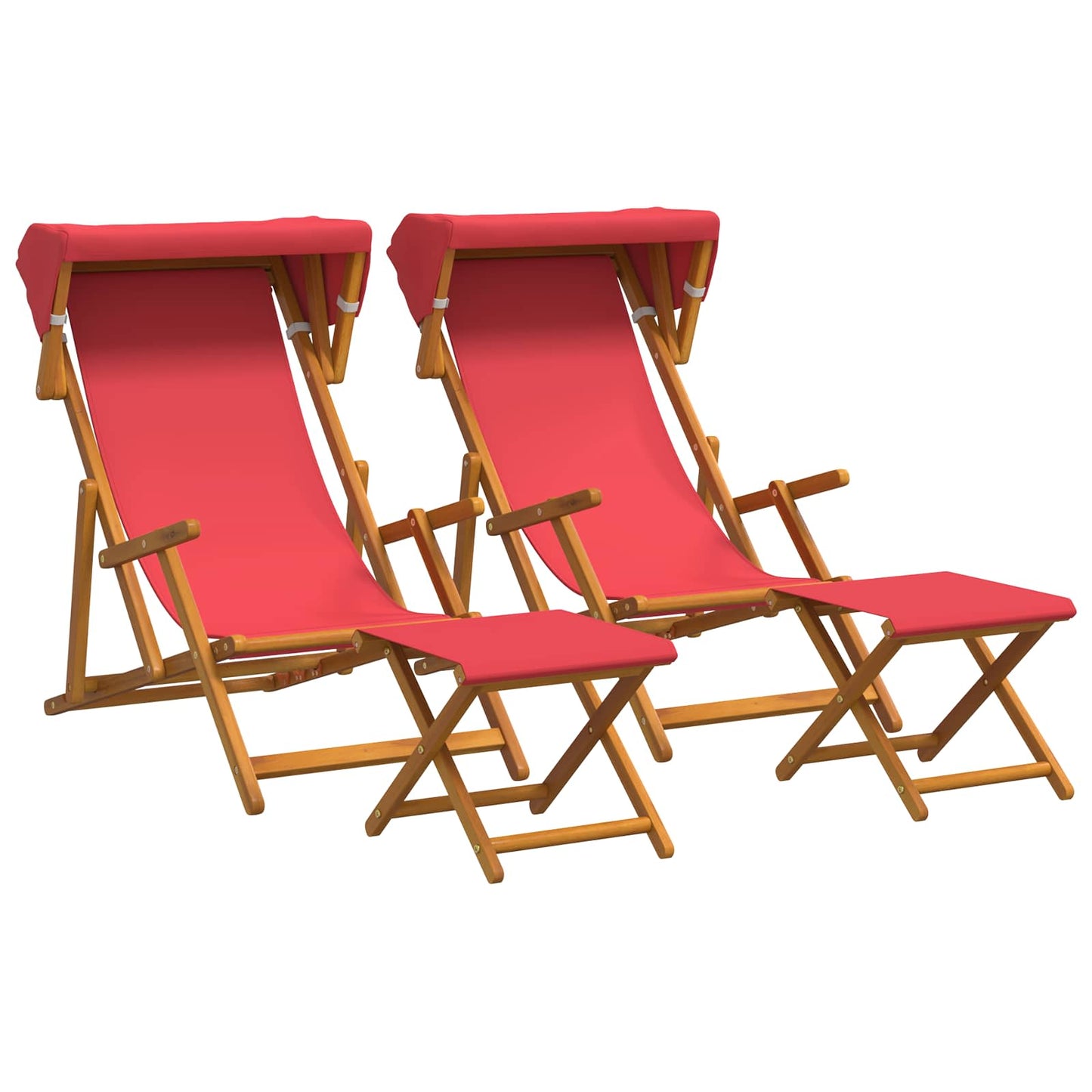 Deck Chair 4 pcs 3 Position Solid Eucalyptus Wood Red