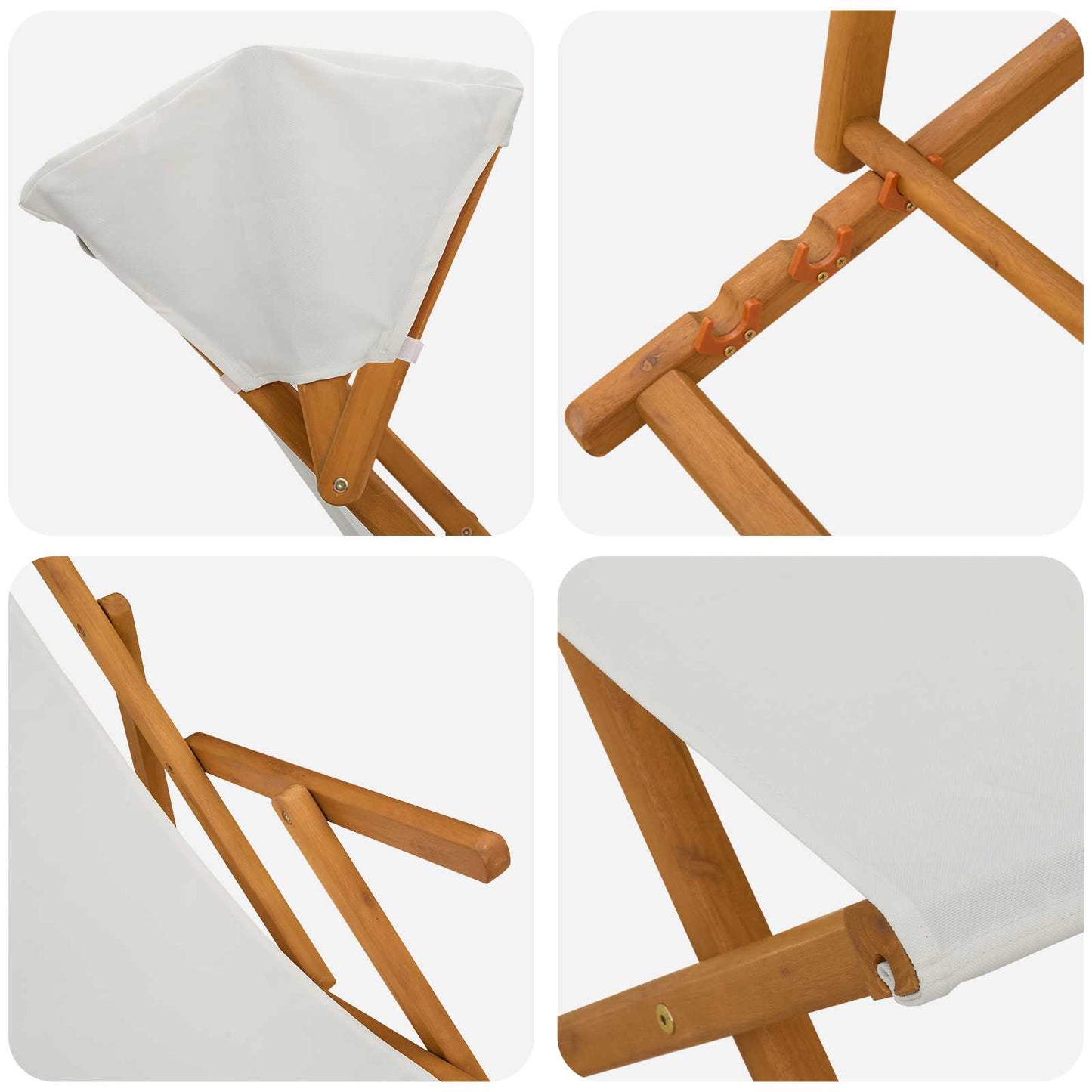 Deck Chair 4 pcs 3 Position Solid Eucalyptus Wood Cream