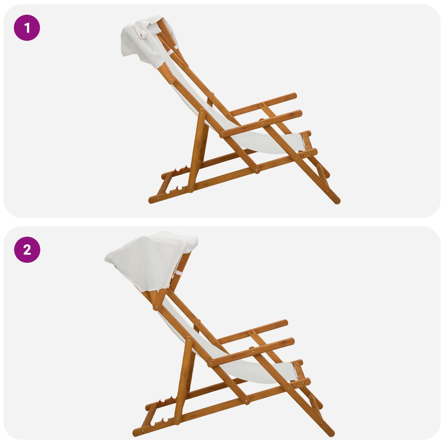 Deck Chair 4 pcs 3 Position Solid Eucalyptus Wood Cream