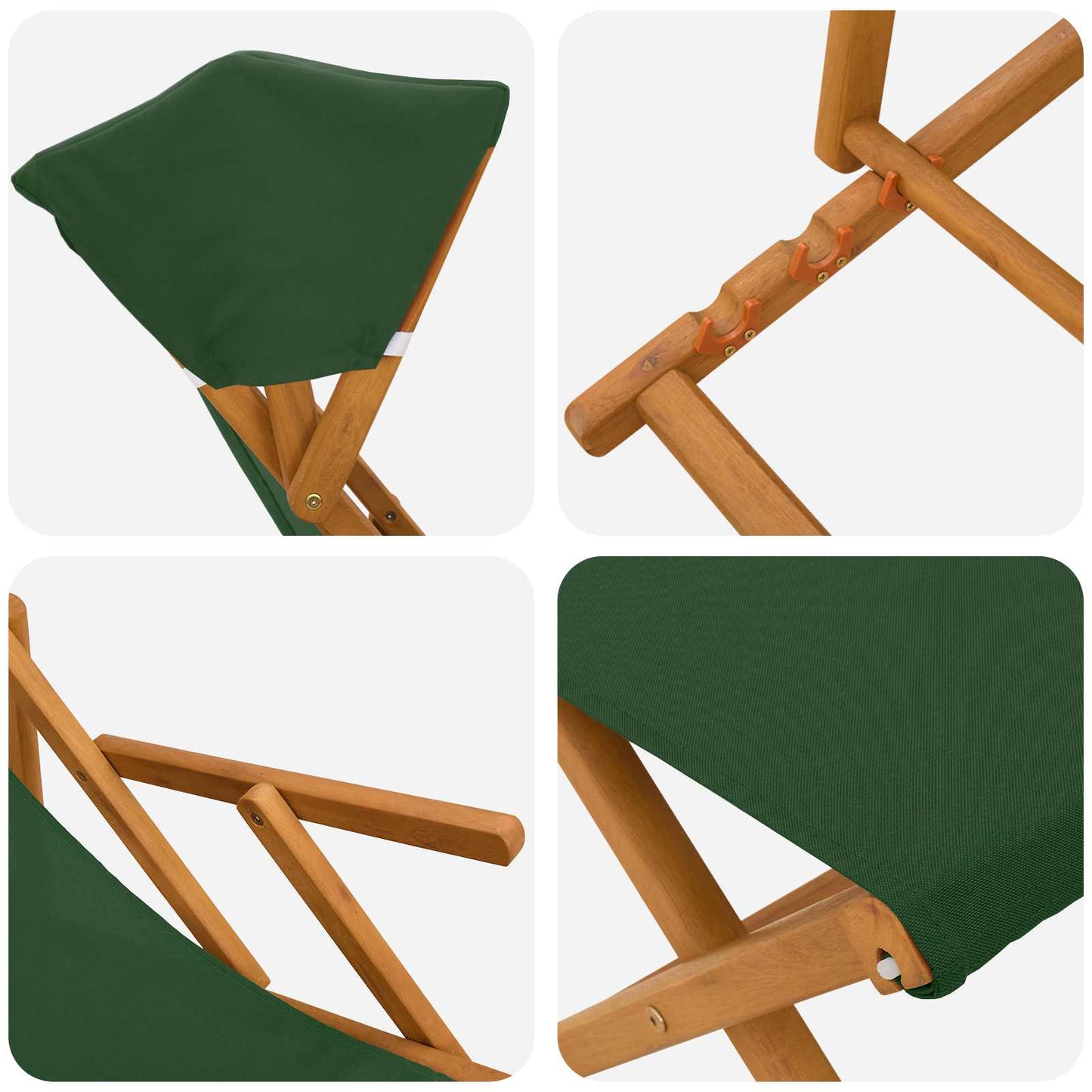 Deck Chair 4 pcs 3 Position Solid Eucalyptus Wood Green