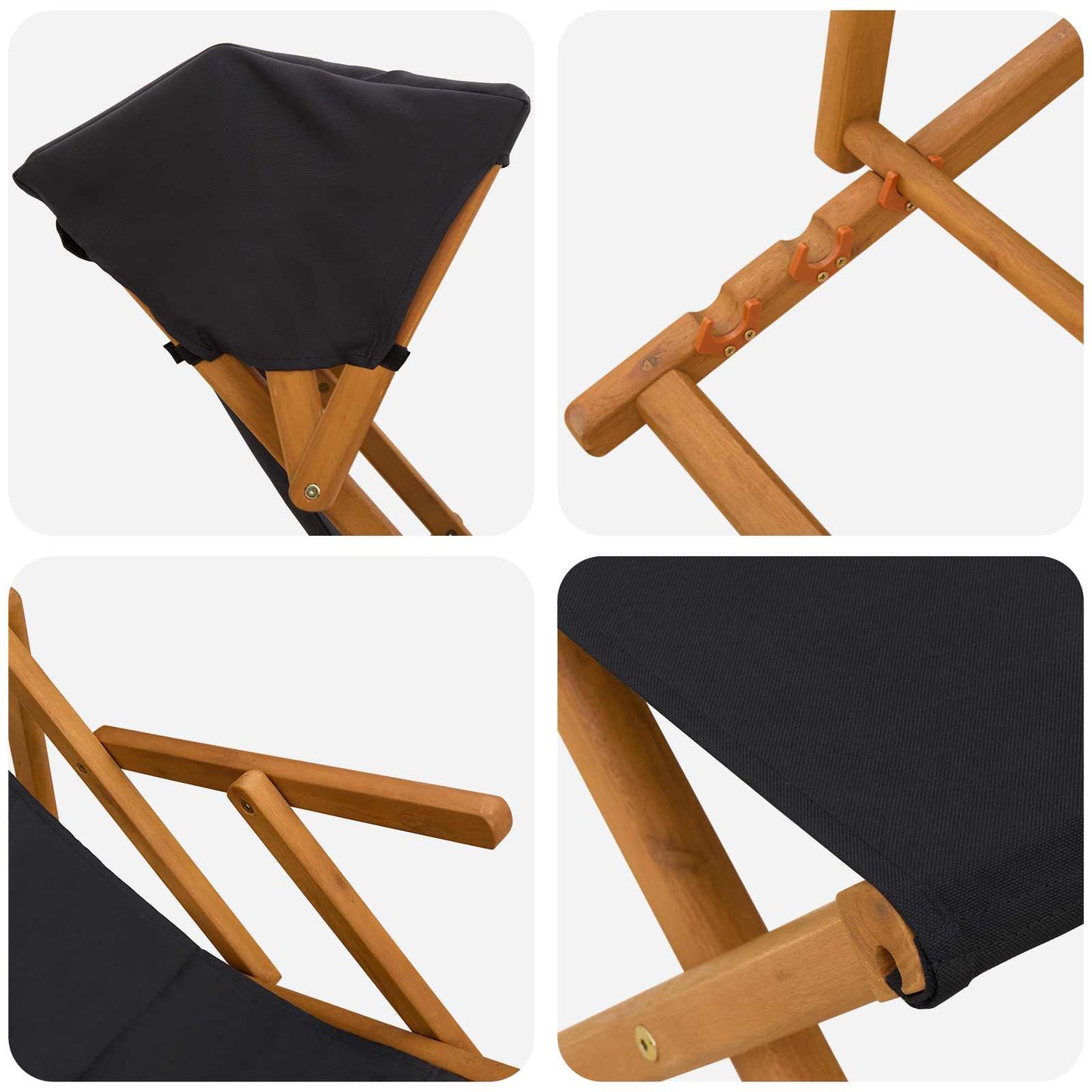 Deck Chair 4 pcs 3 Position Solid Eucalyptus Wood Black