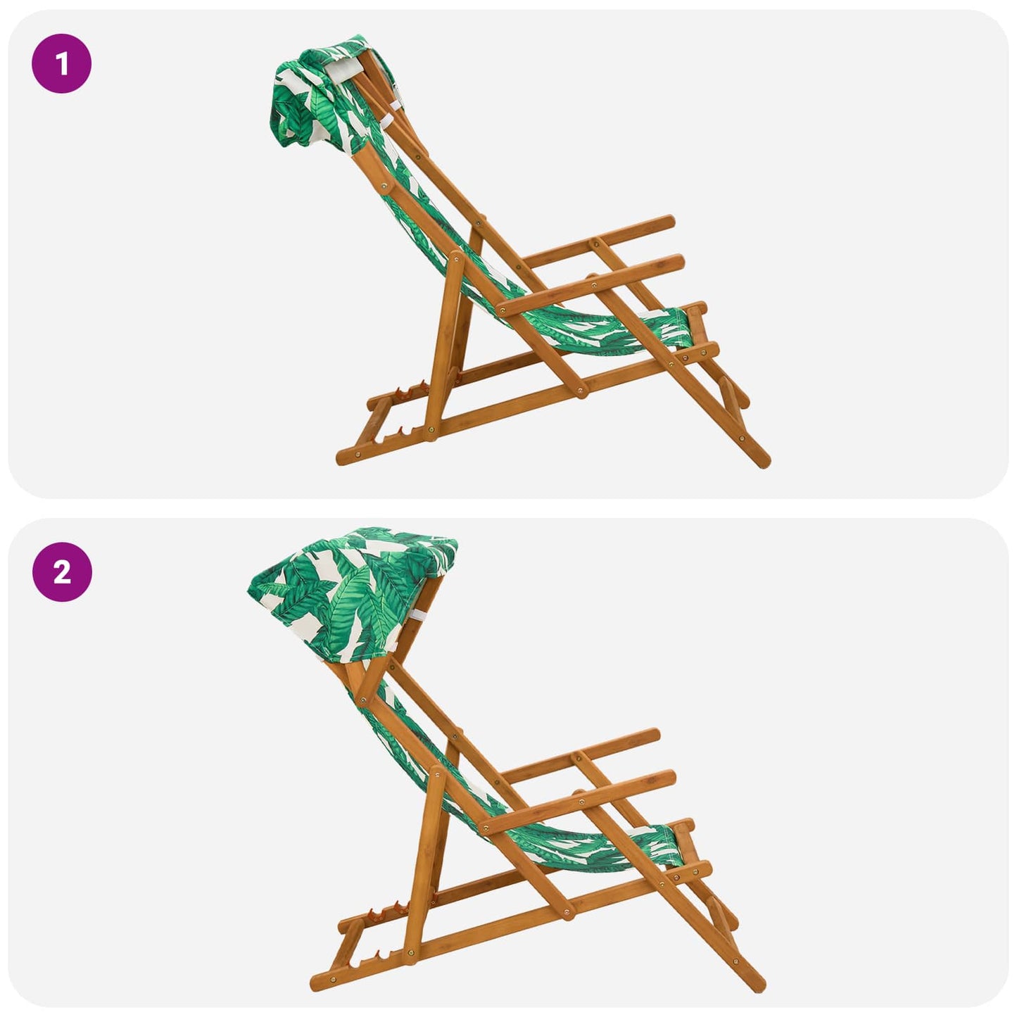 Deck Chair 4 pcs 3 Position Solid Eucalyptus Wood Leaf Pattern