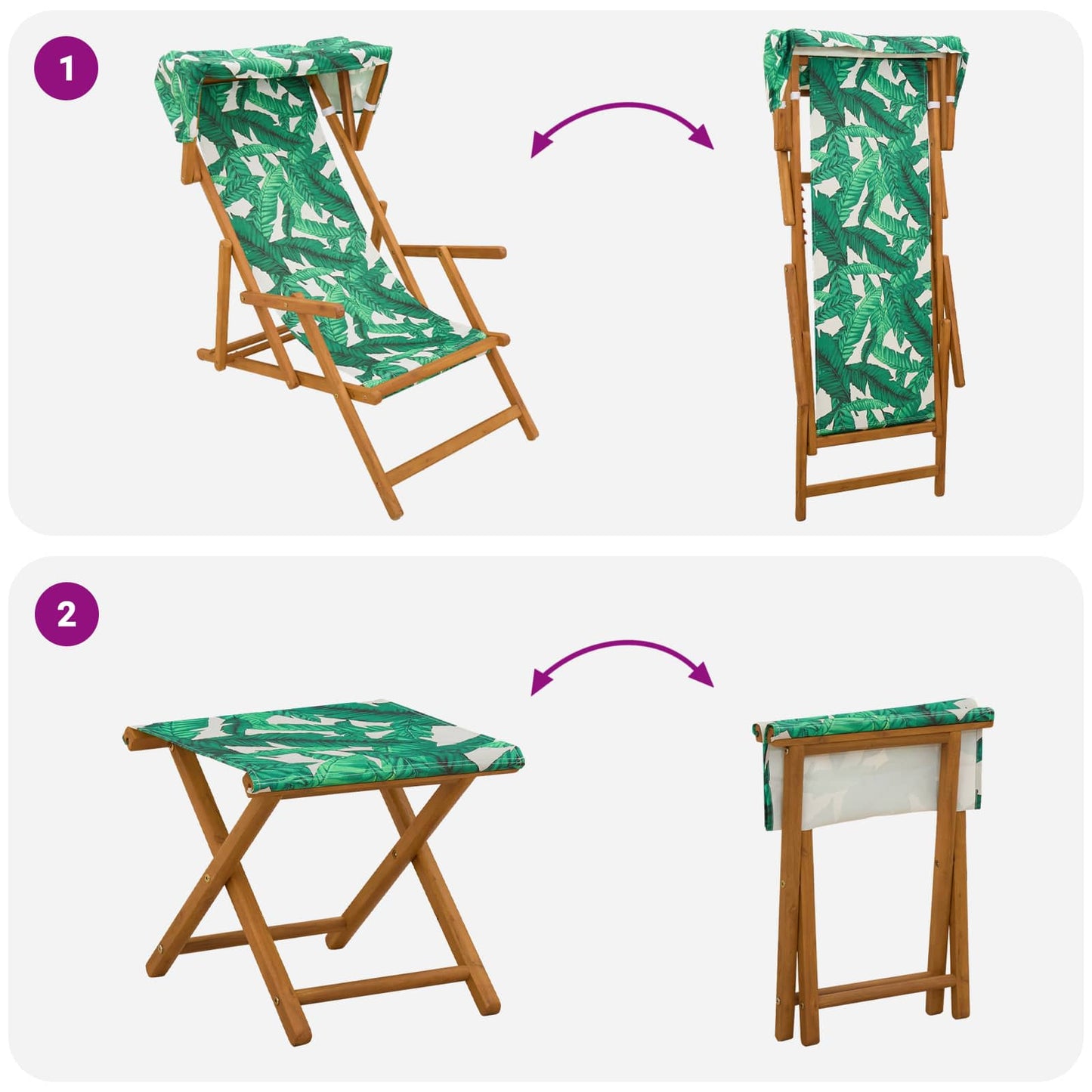 Deck Chair 4 pcs 3 Position Solid Eucalyptus Wood Leaf Pattern