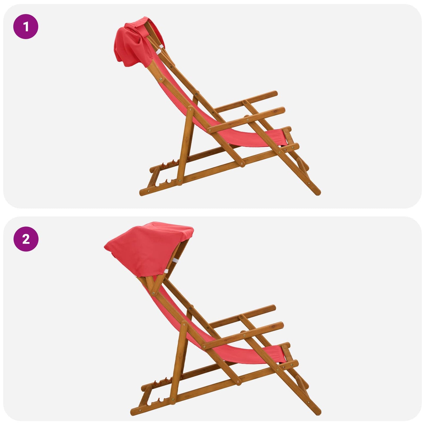 Deck Chair 2 pcs 3 Position Solid Eucalyptus Wood Red