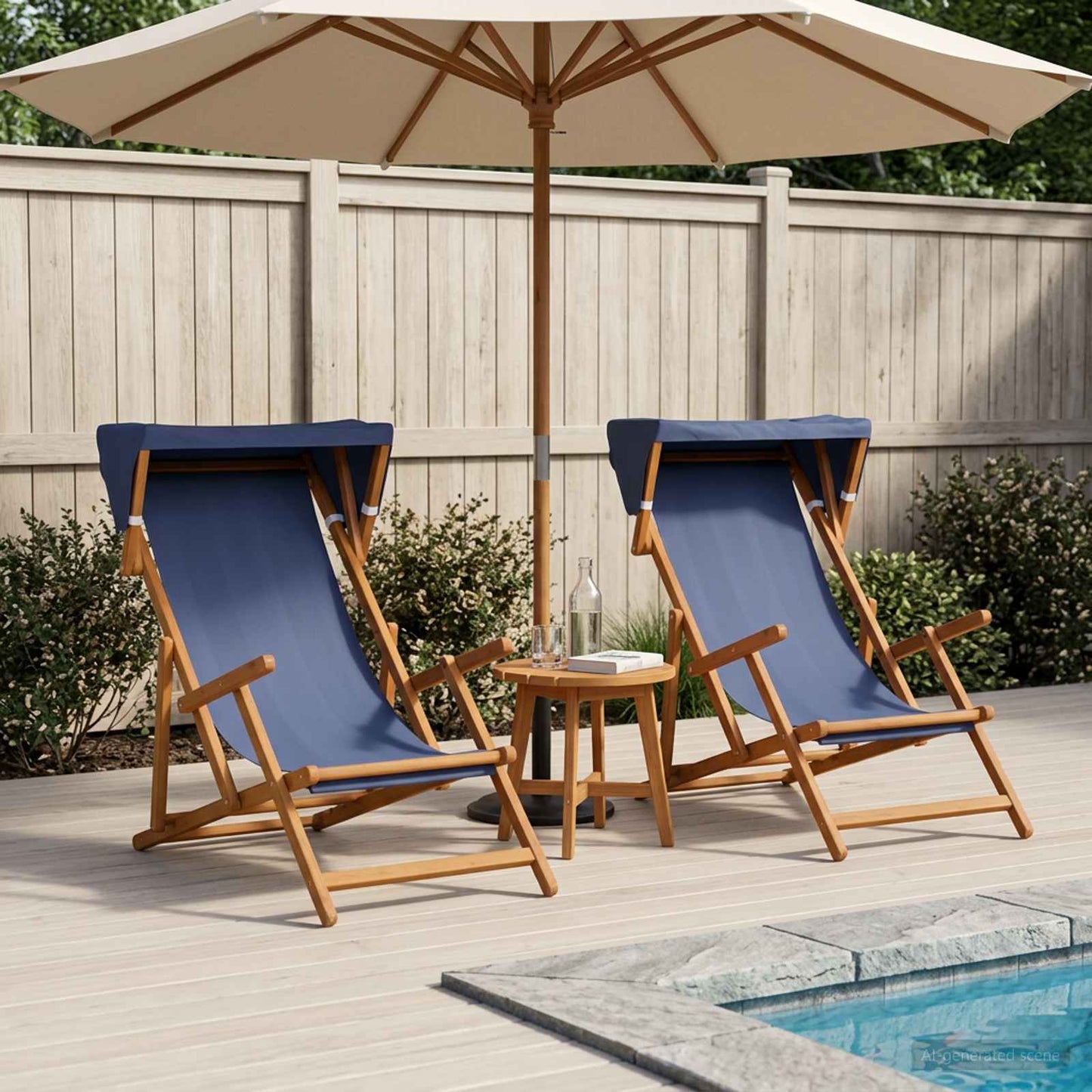 Deck Chair 2 pcs 3 Position Solid Eucalyptus Wood Blue