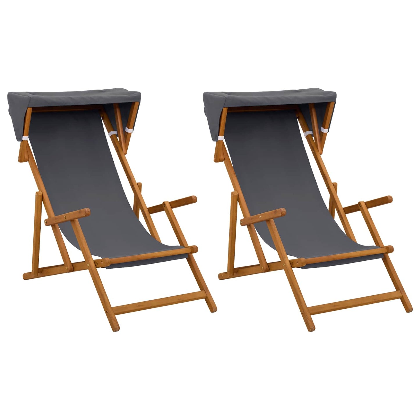 Deck Chair 2 pcs 3 Position Solid Eucalyptus Wood Grey