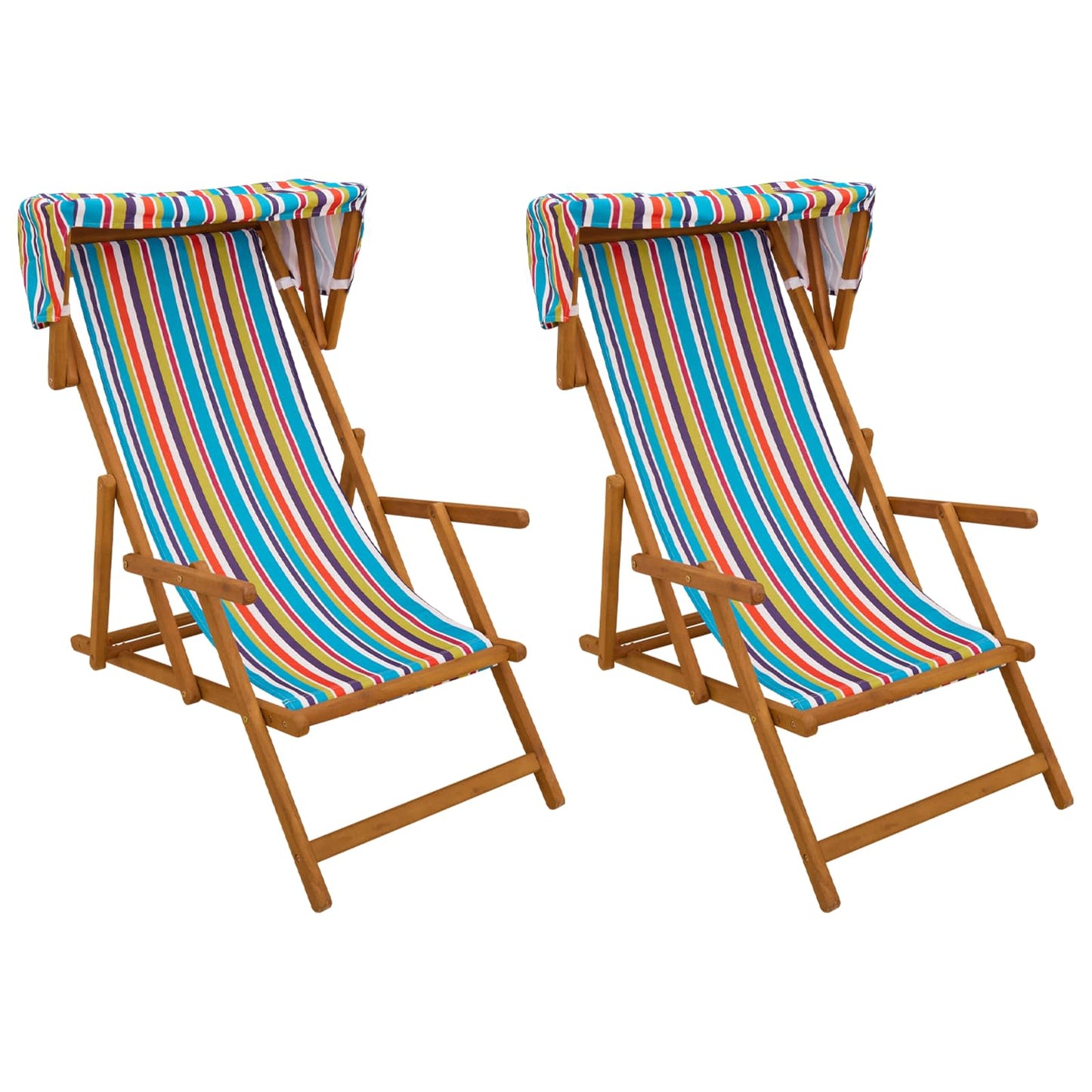 Deck Chair 2 pcs 3 Position Solid Eucalyptus Wood Multicolour