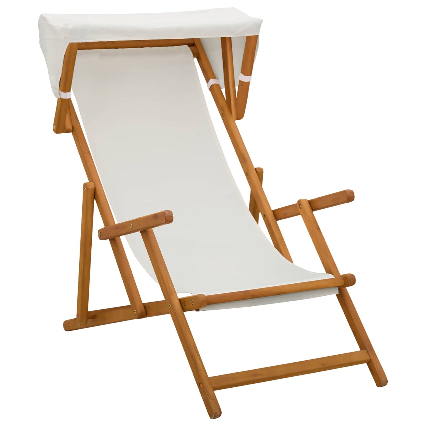 Deck Chair 2 pcs 3 Position Solid Eucalyptus Wood Cream