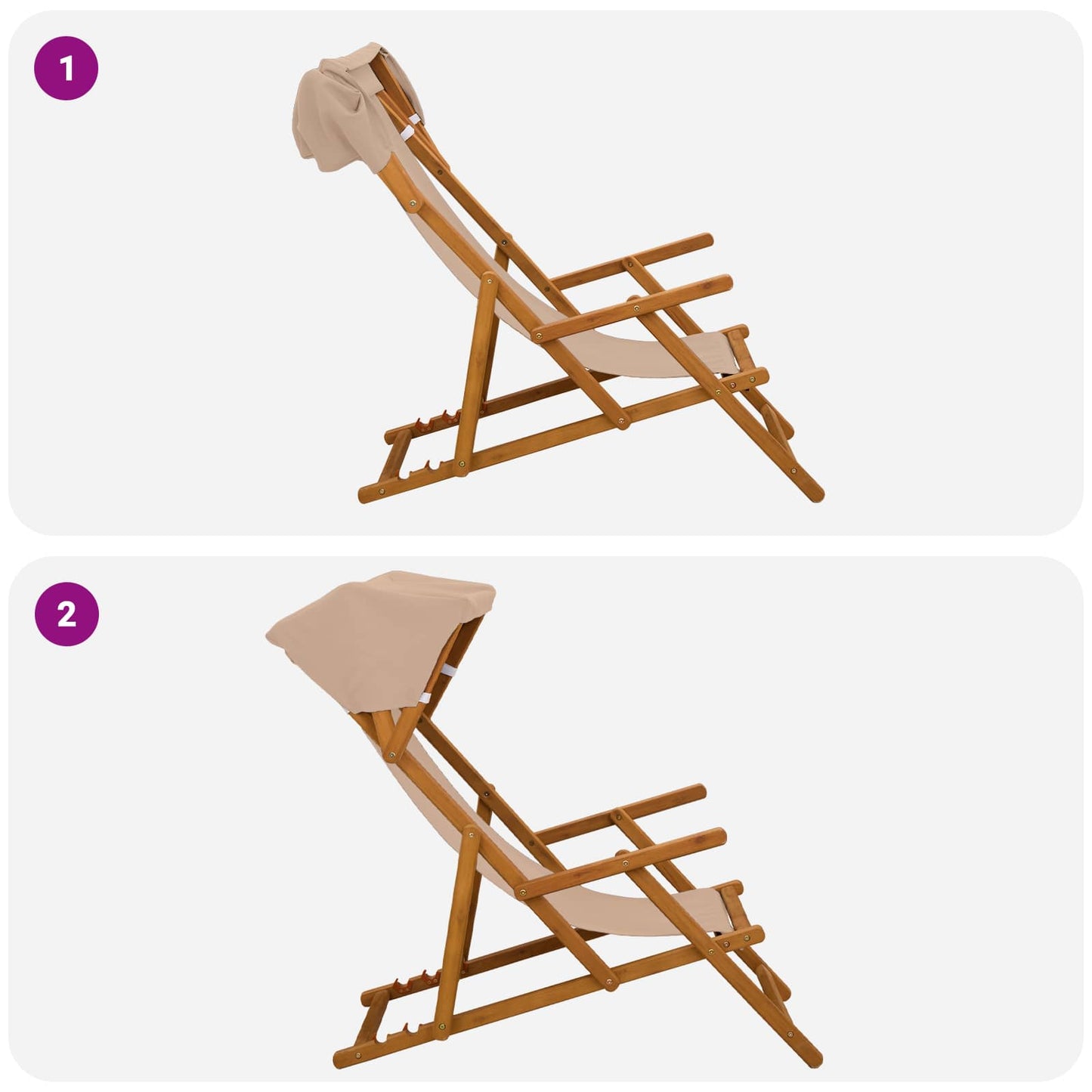 Deck Chair 2 pcs 3 Position Solid Eucalyptus Wood Taupe