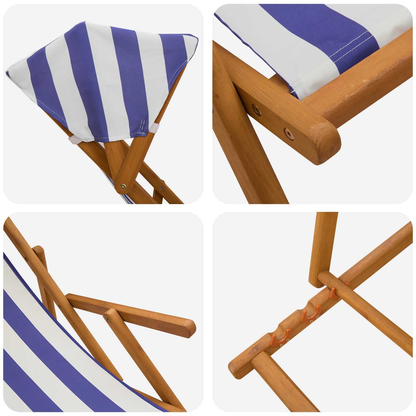 Deck Chair 2 pcs 3 Position Solid Eucalyptus Wood