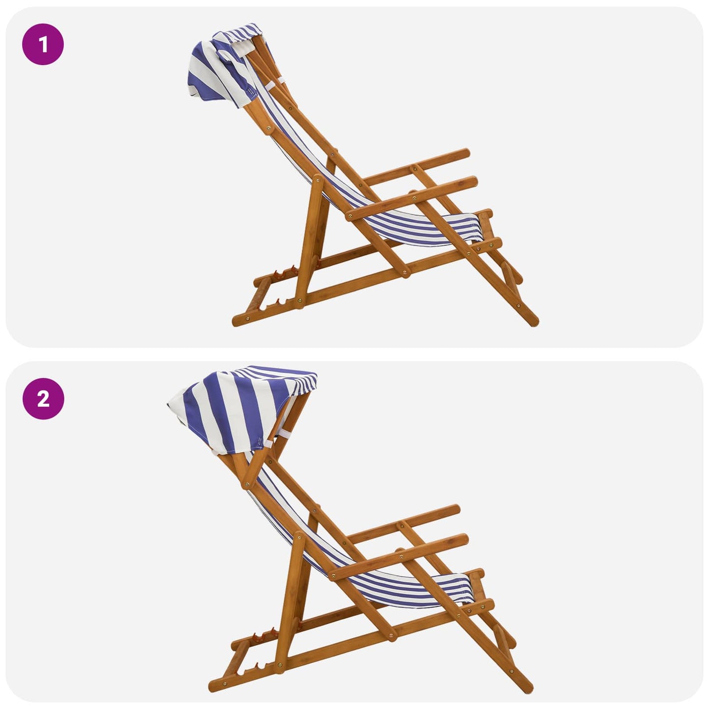 Deck Chair 2 pcs 3 Position Solid Eucalyptus Wood