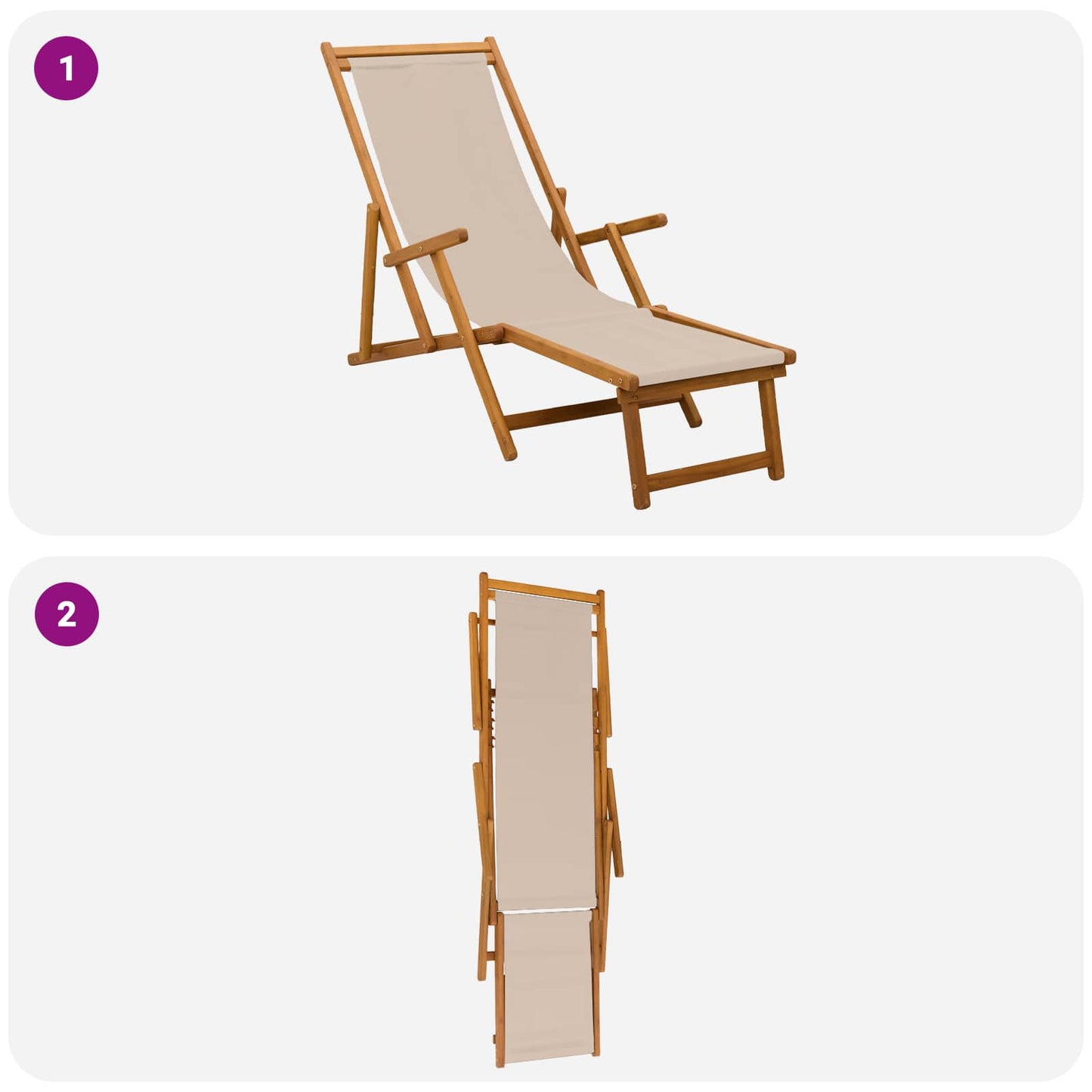 Folding Sun Lounger 2 pcs 3 Position Solid Eucalyptus Wood