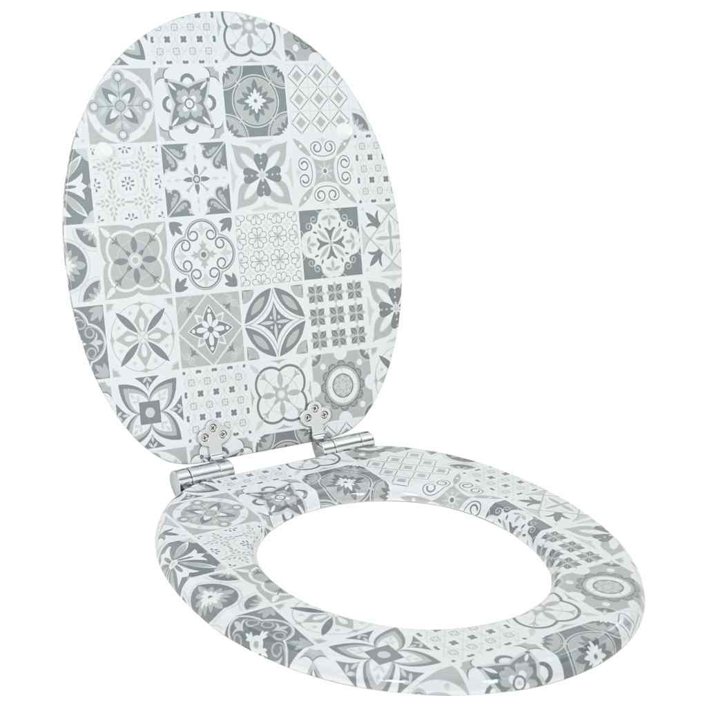 Soft-Close Toilet Seat Blue and White Porcelain 44 x 38 cm