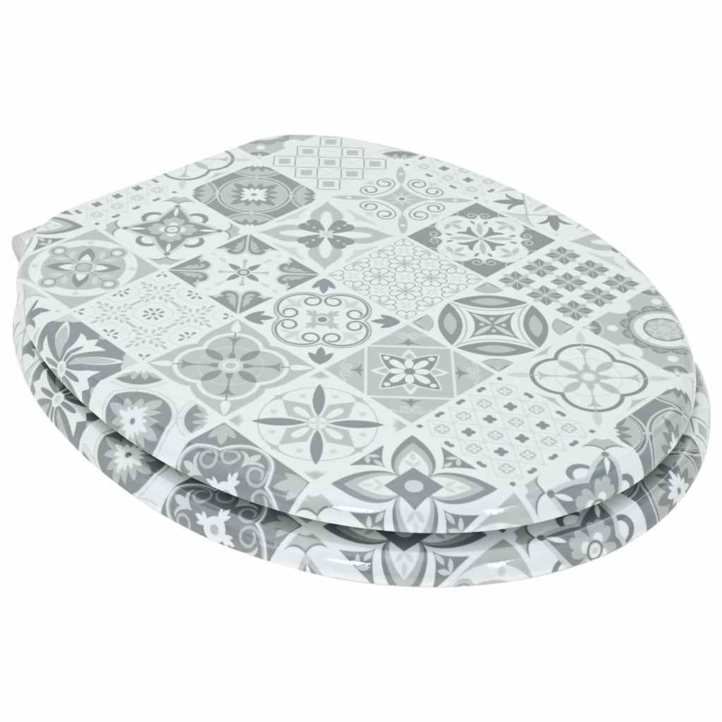 Soft-Close Toilet Seat Blue and White Porcelain 44 x 38 cm