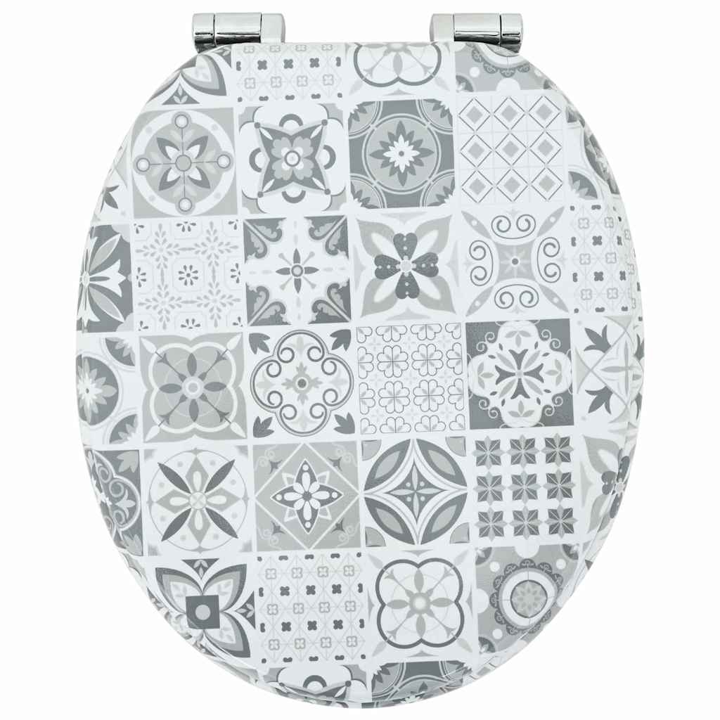 Soft-Close Toilet Seat Blue and White Porcelain 44 x 38 cm