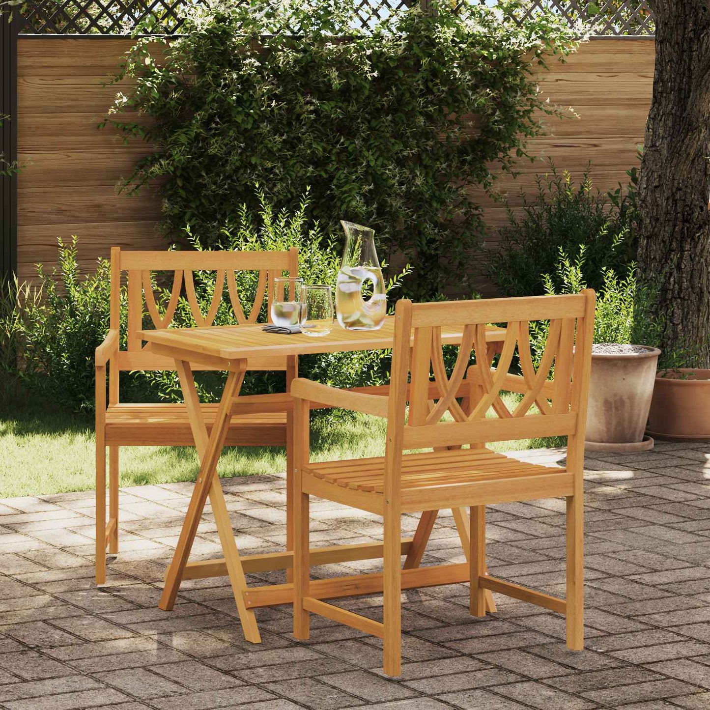 Outdoor Bench 2 pcs Natural 56 x 55.5 x 90 cm Solid Acacia Wood