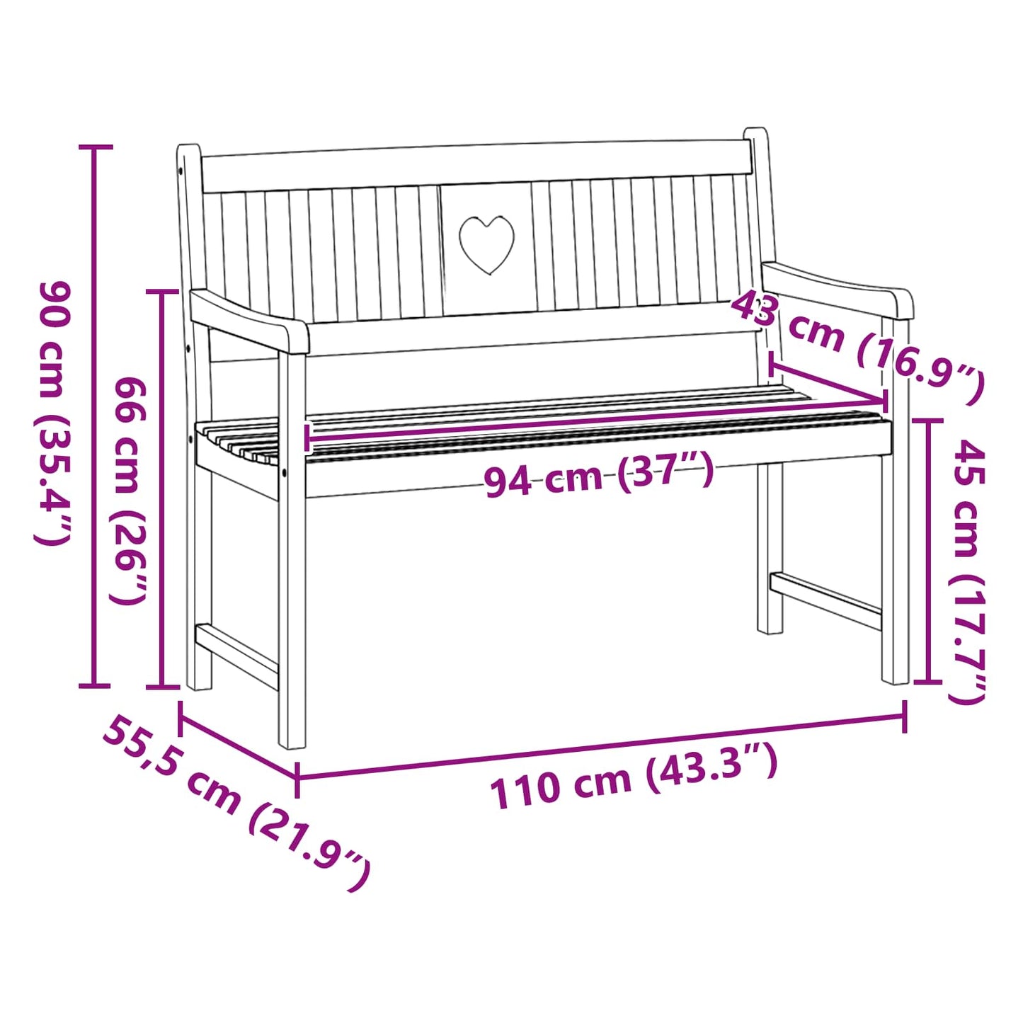 Outdoor Bench Natural 110 x 55.5 x 90 cm Solid Acacia Wood