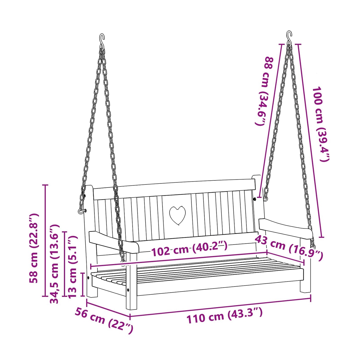 Garden Swing Bench Natural 110 x 56 x 58 cm Solid Acacia Wood
