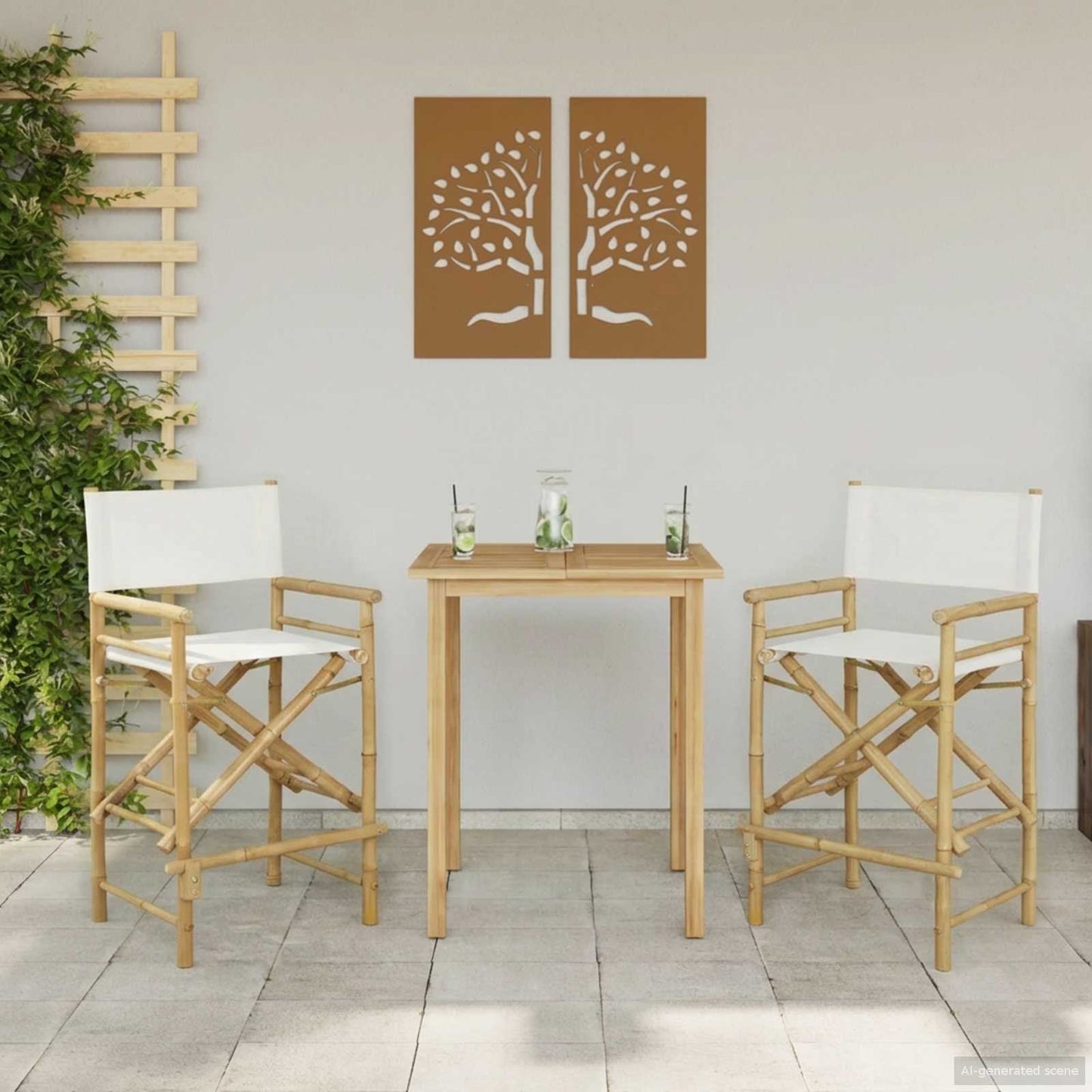 Folding Director's Chair 2 pcs Natural Bamboo