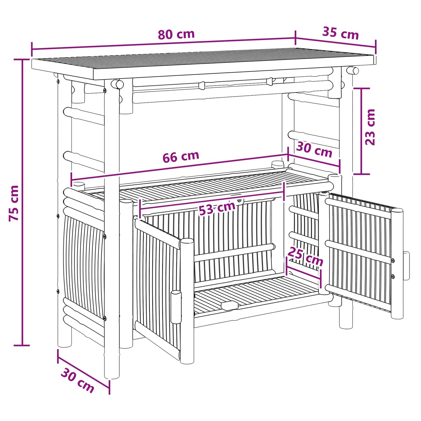 Console Table with Shelf Natural 80 x 35 x 75 cm Bamboo