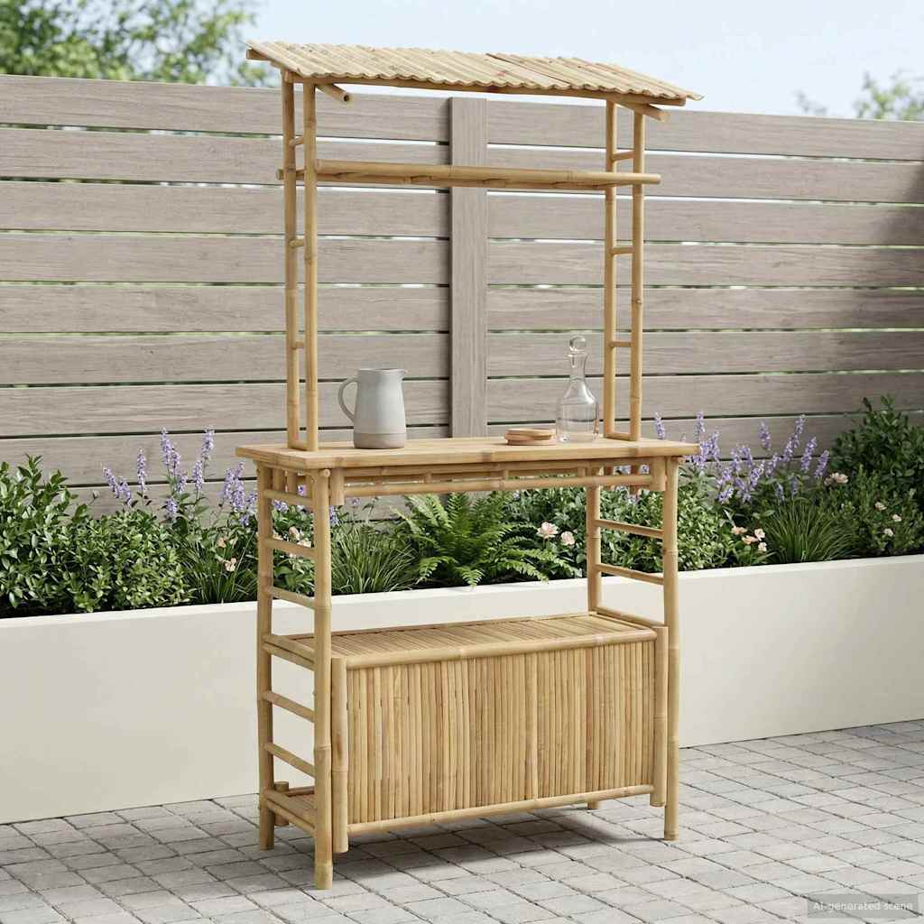 Outdoor Bar Table with Storage Natural 110 x 50 x 210 cm Bamboo