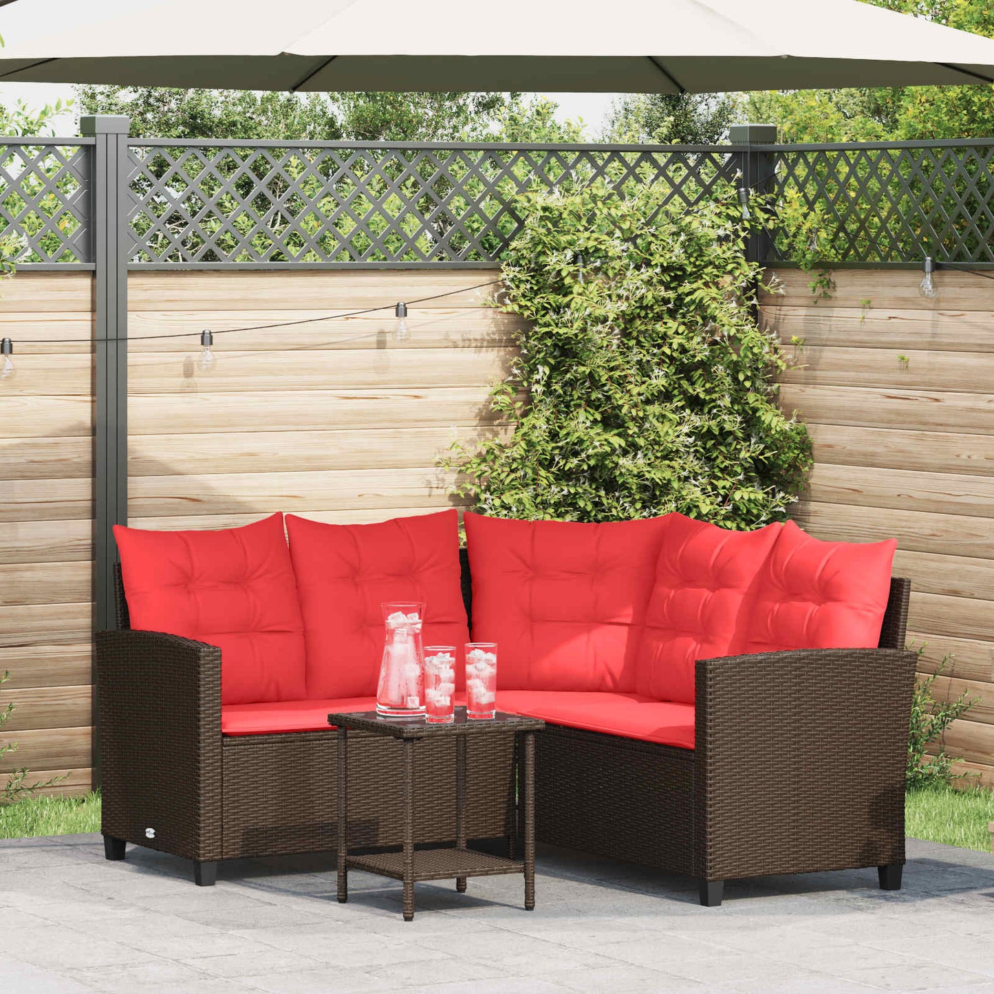 Outdoor Sofa Set with Cushion 2 pcs Brown and Red Poly Rattan