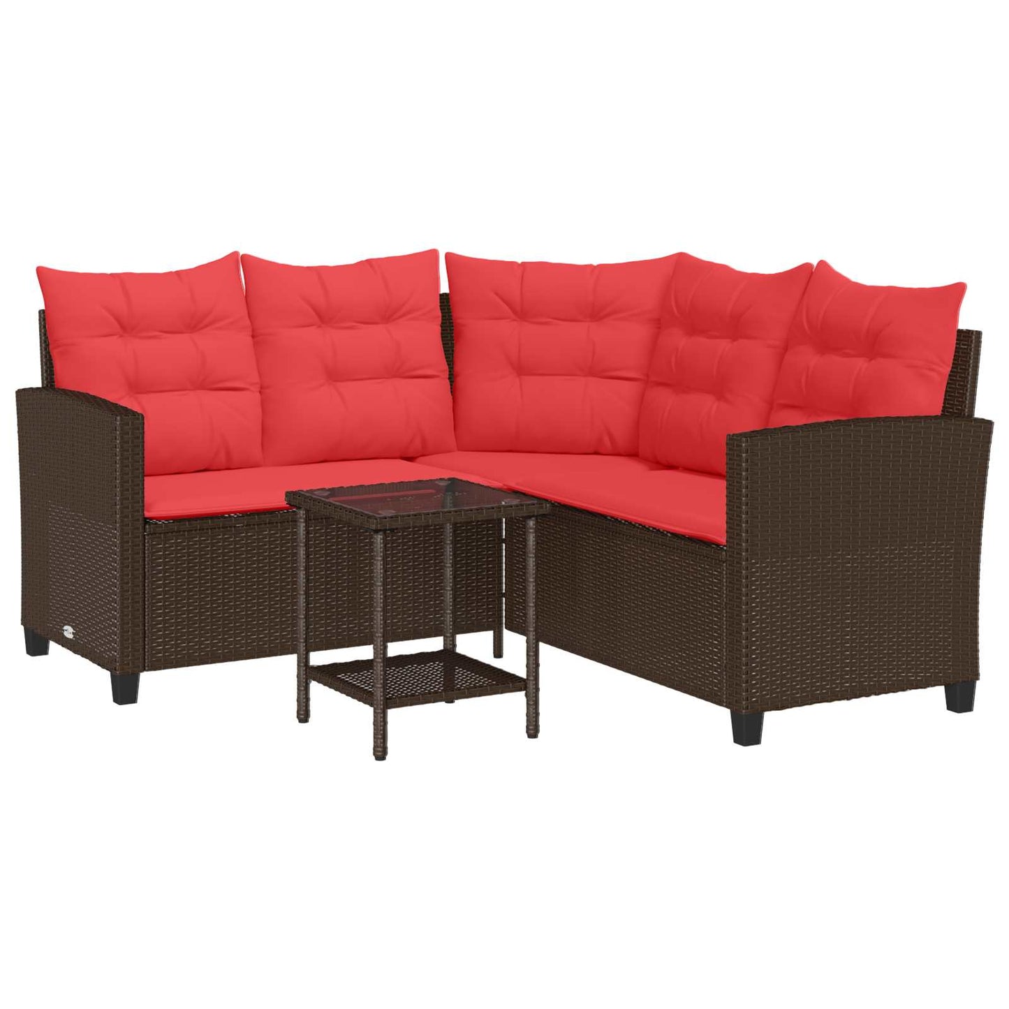 Outdoor Sofa Set with Cushion 2 pcs Brown and Red Poly Rattan