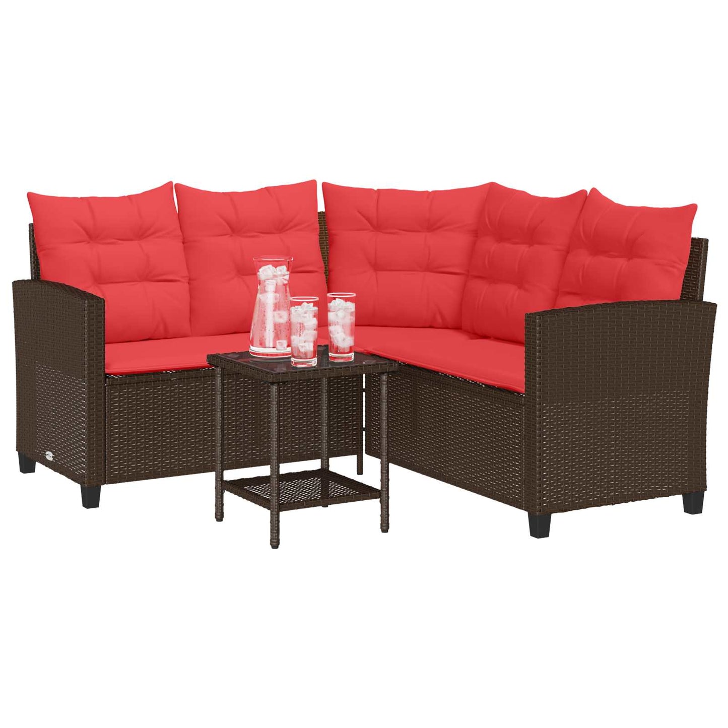 Outdoor Sofa Set with Cushion 2 pcs Brown and Red Poly Rattan