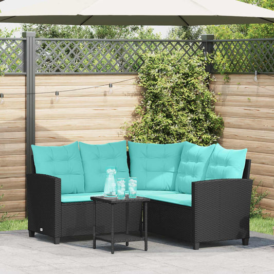 Garden Sofa 2 pcs 5-Seater Black and Turquoise Poly rattan