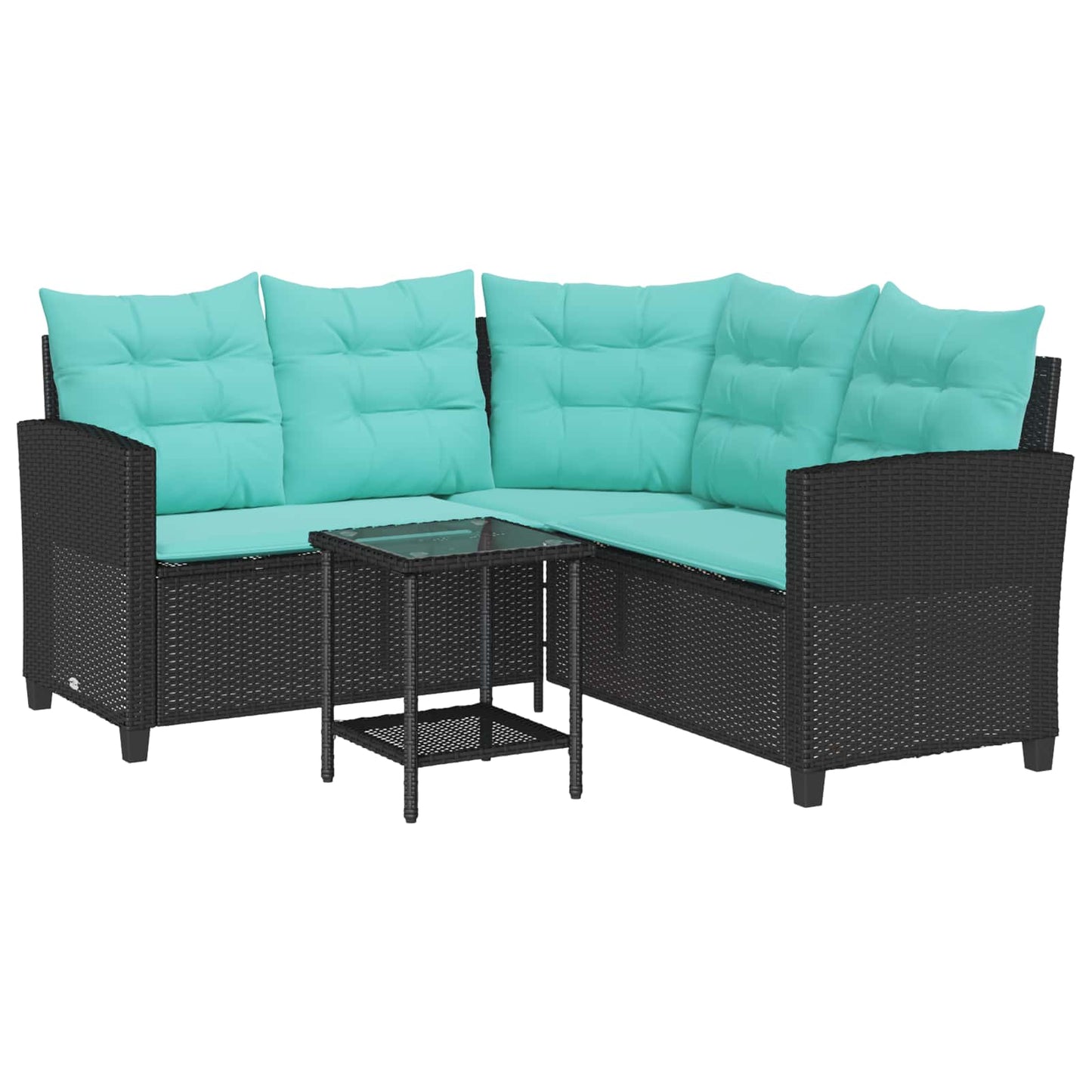 Garden Sofa with Cushion 2 pcs Black and Turquoise Poly rattan