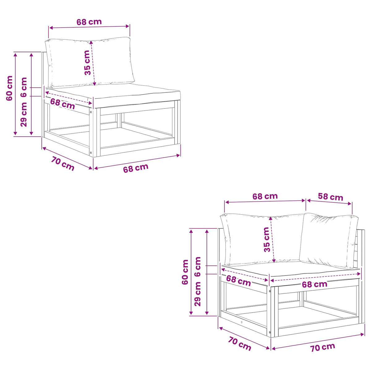 Sofa Set 3 pcs Natural Solid Acacia Wood