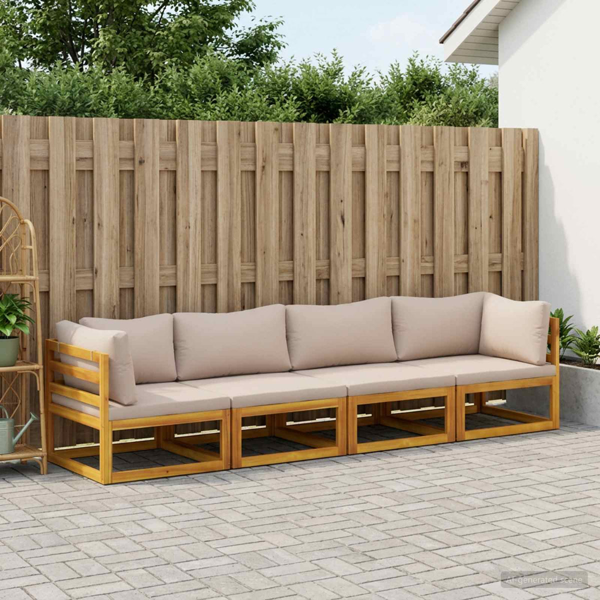 Sofa Set 4 pcs Natural Solid Acacia Wood