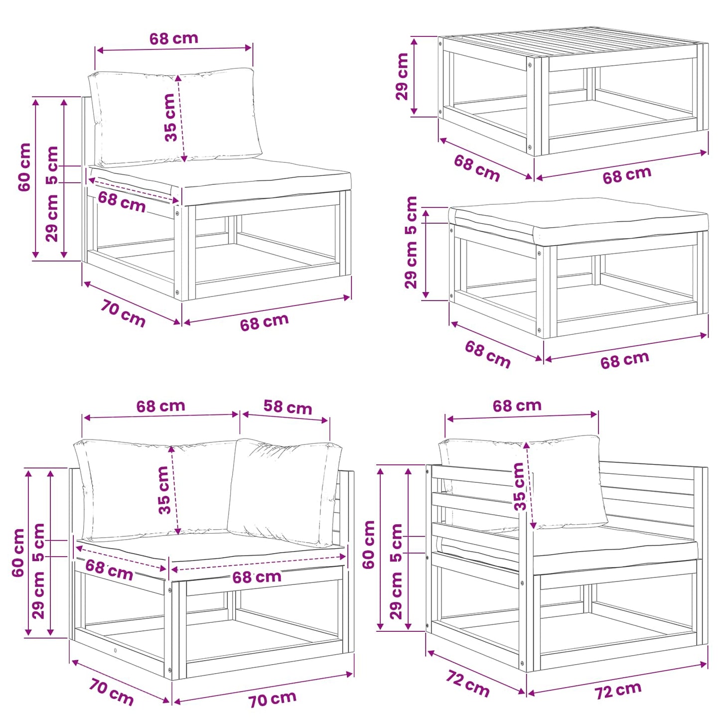 Sofa Set 8 pcs Natural Solid Acacia Wood