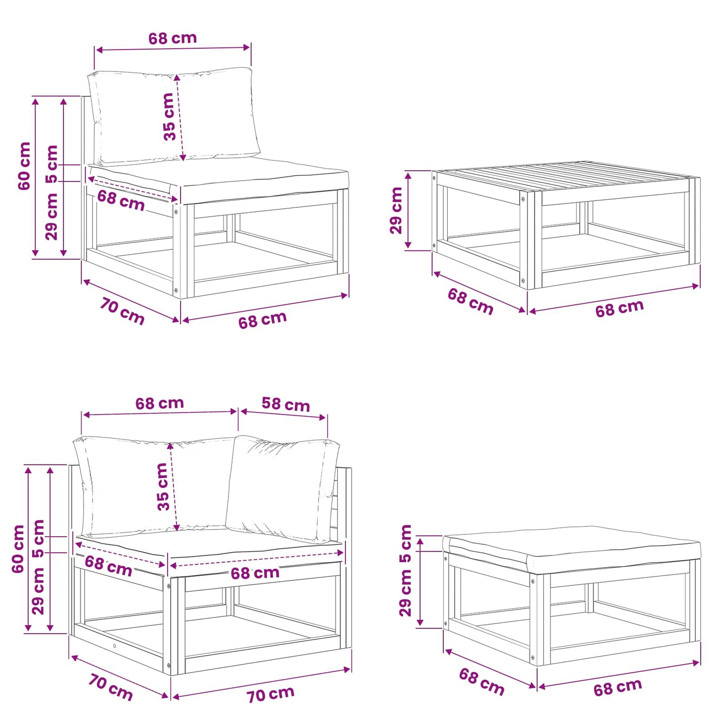 Sofa Set 9 pcs Natural Solid Acacia Wood