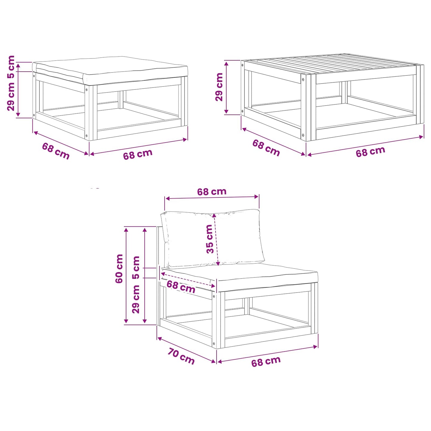 Sofa Set 4 pcs Natural Solid Acacia Wood