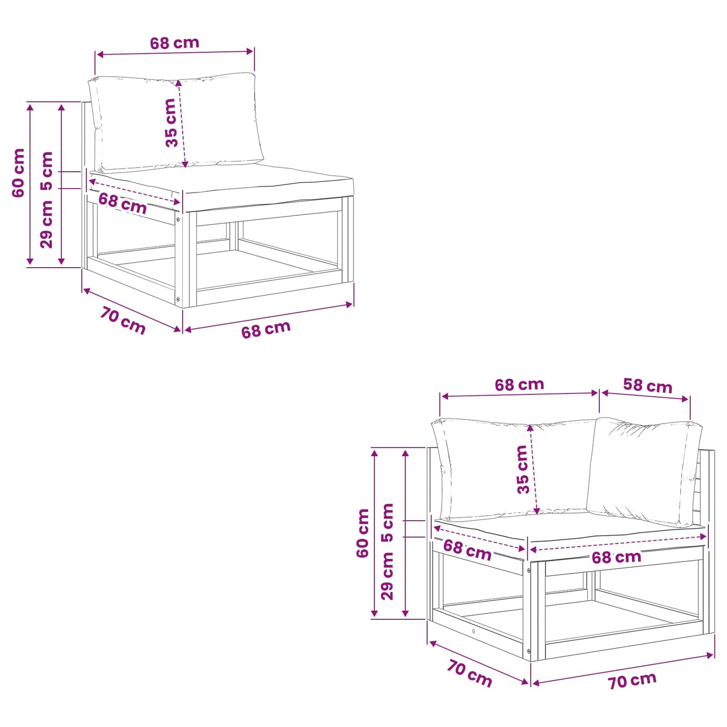 Sofa Set 3 pcs Natural Solid Acacia Wood