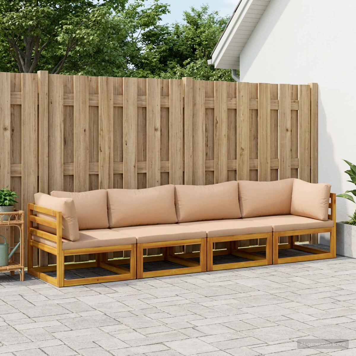 Sofa Set 4 pcs Natural Solid Acacia Wood